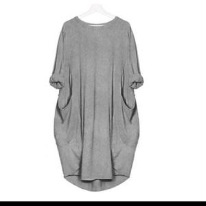 Grey sleeves baggy long top cum mini dress